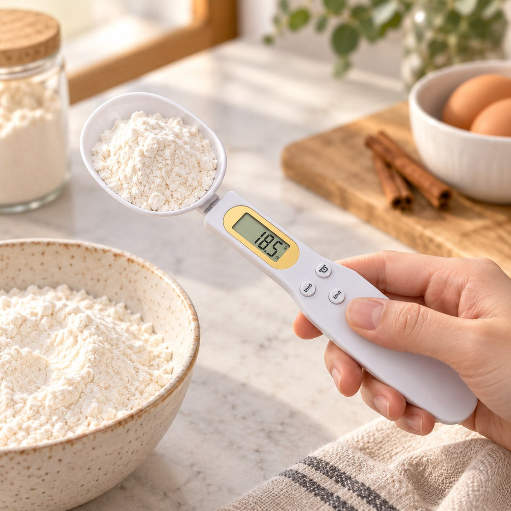 Measuring flour with the digital spoon scale